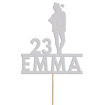 Personalised Glitter Lady Golfer Cake Topper: Any Name & Age