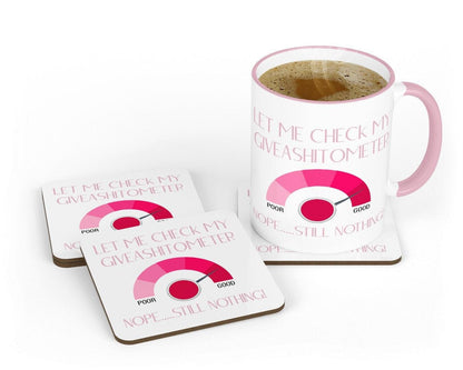 Funny Giveashitometer Mug & Coaster Set - Novelty Office Gift