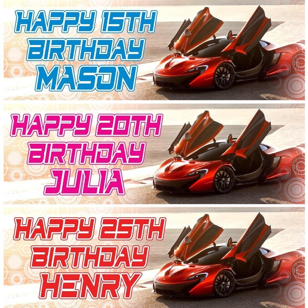 2 Personalised Fast Car Birthday Banners Party Celebration Decoration Posters
