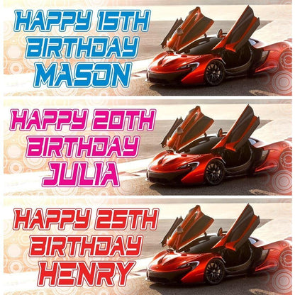 2 Personalised Fast Car Birthday Banners Party Celebration Decoration Posters
