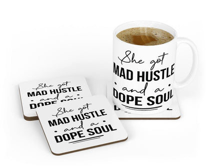 Hustle And A Dope Soul Mug & Coaster Set Funny Mad Boss Birthday Office Tea Gift