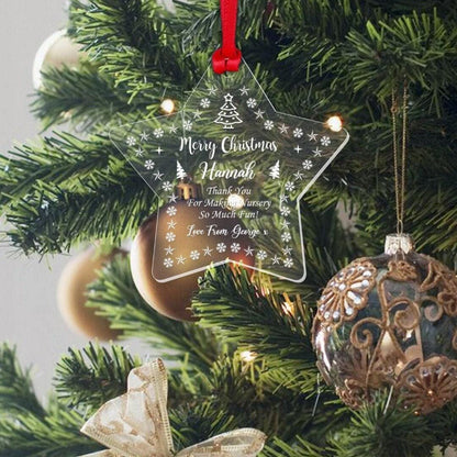 Personalised Nursery Teacher Christmas Bauble Thank You Xmas Star Decoration Gift