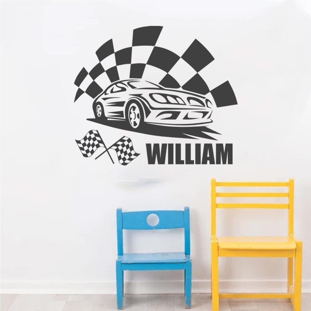 Personalised Car Wall Sticker Name Vinyl Decal Boys Kids Nursery Bedroom