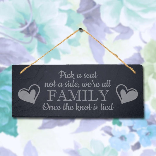 We Are Family Laser Engraved Hanging Slate Wedding Party Venue Door Plaque Sign