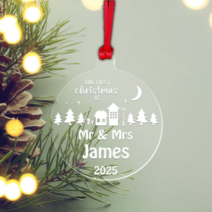 Personalised First Christmas Bauble: Mr & Mrs Keepsake Decor