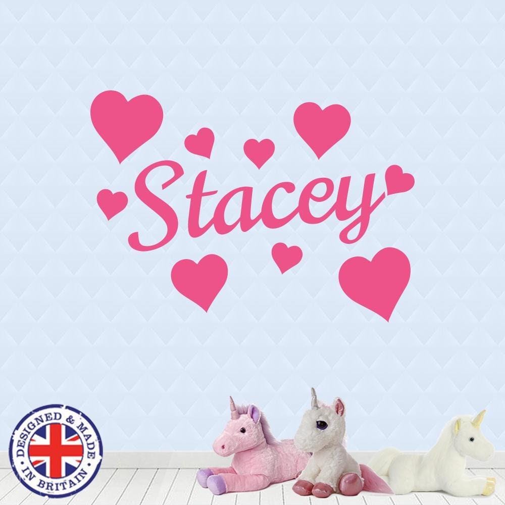 Personalised Name Custom Vinyl Sticker Hearts Wall Art Boys Girls Kids Bedroom