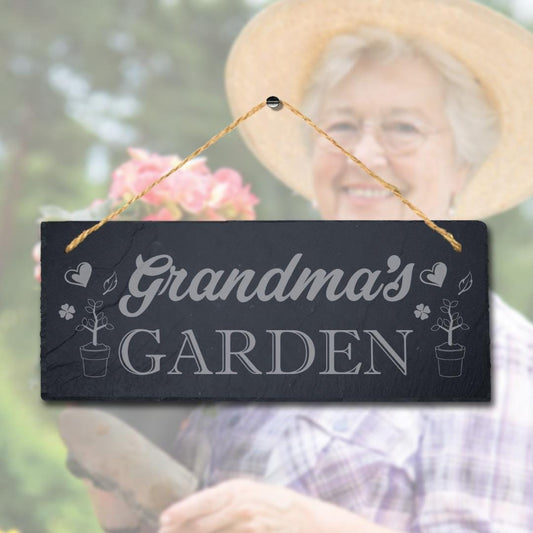 Grandmas Garden Love Laser Engraved Hanging Slate Grandparents Plaque Sign