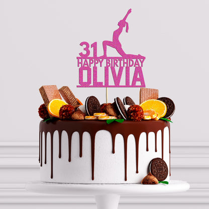 Personalized Yoga Birthday Cake Topper: Glitter Celebration Decor