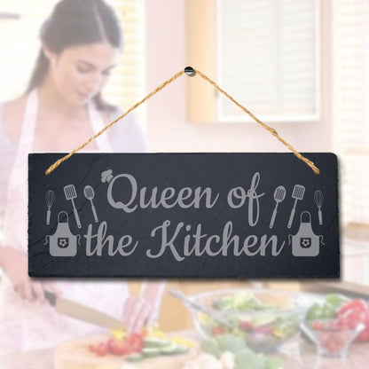 Queen Of The Kitchen Laser Engraved Hanging Slate Kitchen Restaurant Plaque Sign