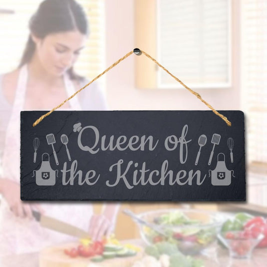 Queen Of The Kitchen Laser Engraved Hanging Slate Kitchen Restaurant Plaque Sign