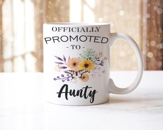 Officially Promoted To Aunty Mug & Coaster Set Aunt New Baby Birthday Tea Gift