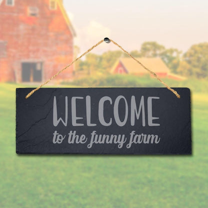 Funny Farm Hanging Slate Sign Laser Engraved Gate Door Plaque Garden Home Gift