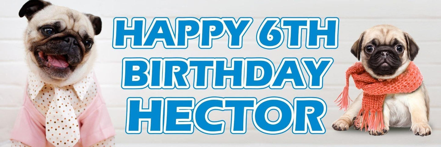 Personalised Pug Birthday Banner: Custom Dog Party Decor (Set of 2)