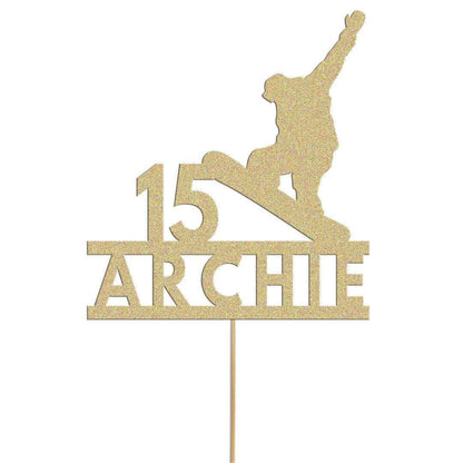 Personalised Glitter Snowboarding Cake Topper: Any Name & Age