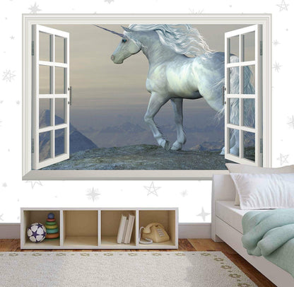Unicorn Window View Wall Decal: Fantasy Mural for Girls Room