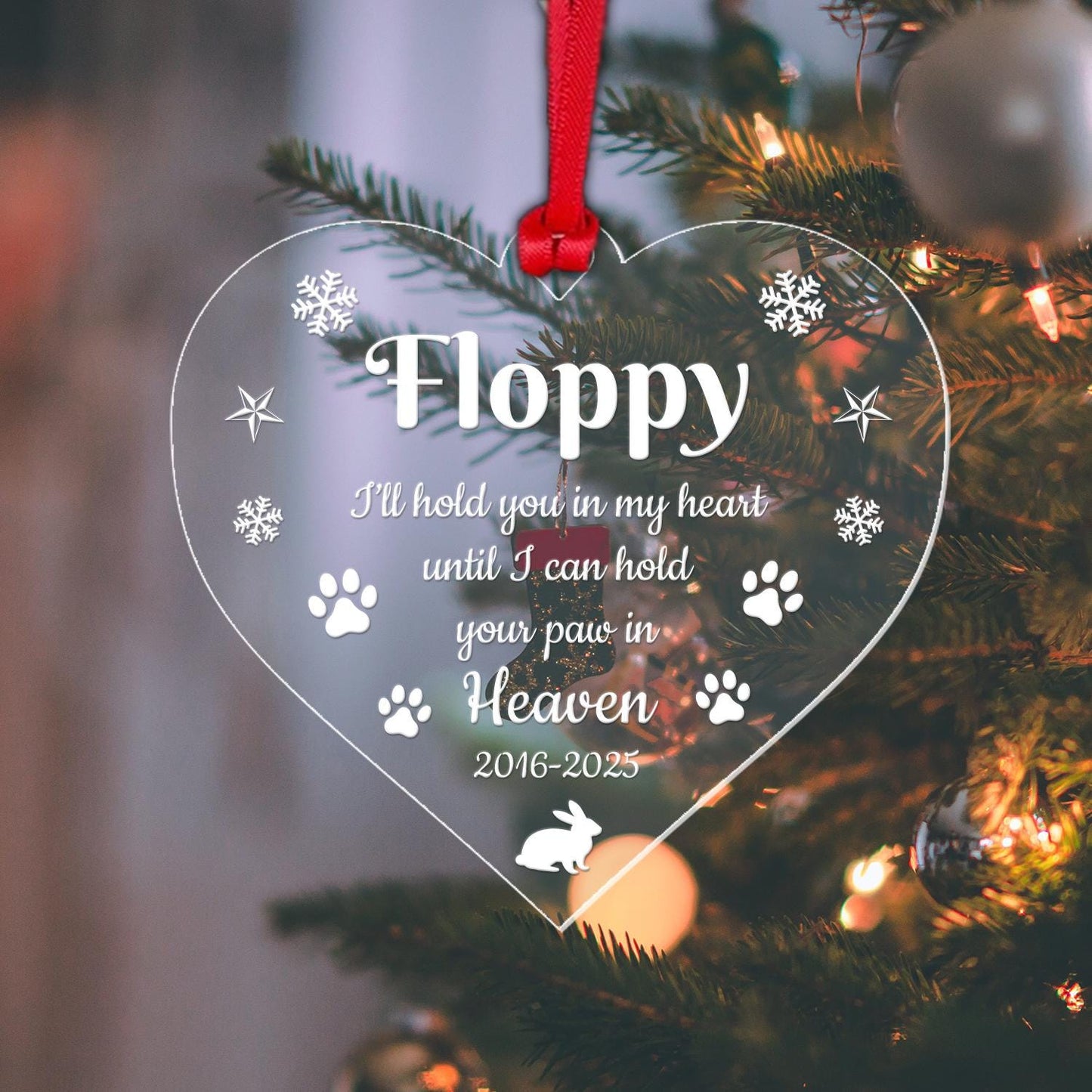 Personalised Rabbit Memory Christmas Bauble Pet Xmas Memorial Decoration Gift