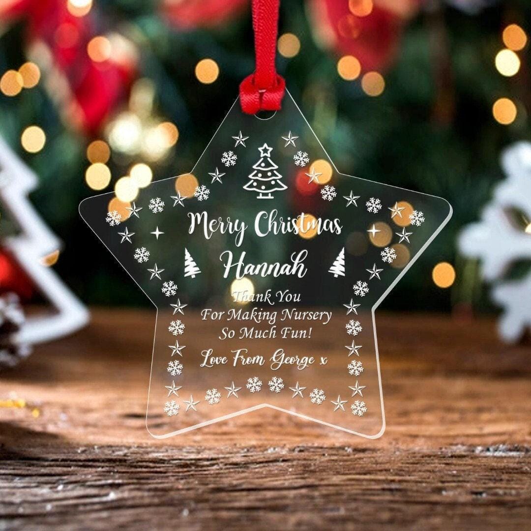 Personalised Nursery Teacher Christmas Bauble Thank You Xmas Star Decoration Gift