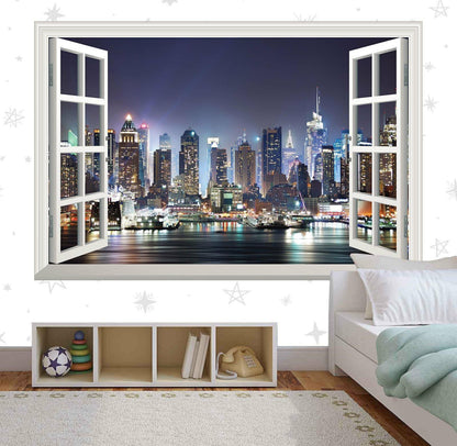 New York City Skyline Wall Sticker: 3D Window View Vinyl Decal