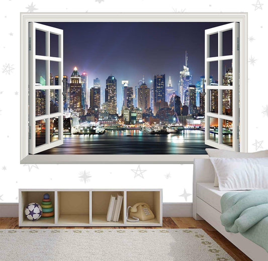 New York City Skyline Wall Sticker: 3D Window View Vinyl Decal