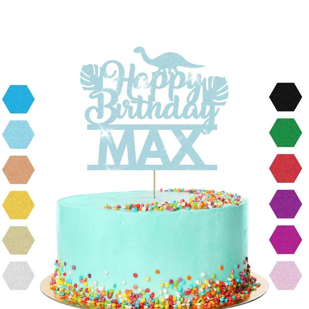 Dinosaur Glitter Cake Topper Personalised Name Jurassic Birthday Cake Decoration