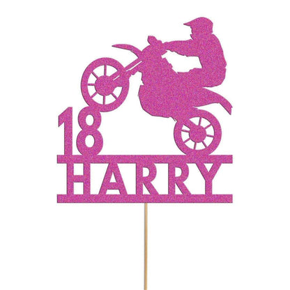 Personalised Glitter Motorbike Cake Topper: Biker Birthday Decoration
