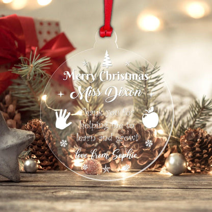 Personalised Christmas Bauble Teacher Nursery Childminder Thank You Xmas Gift