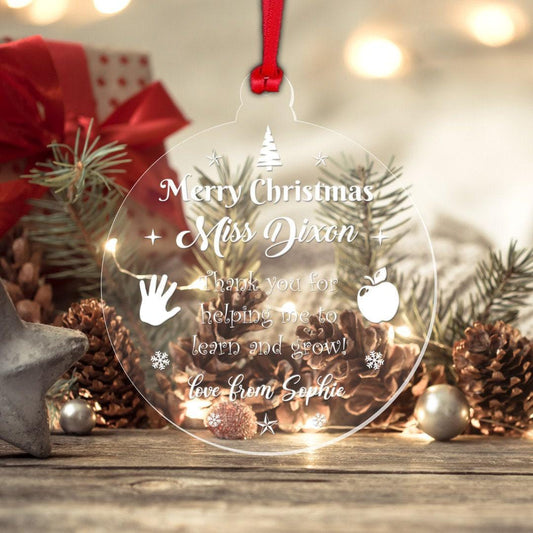 Personalised Christmas Bauble Teacher Nursery Childminder Thank You Xmas Gift