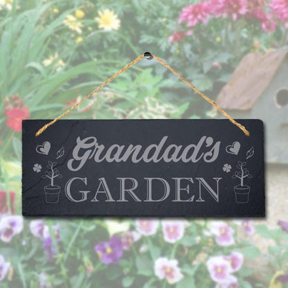 Grandads Garden Love Engraved Hanging Slate Garden Fathers Day Plaque Sign