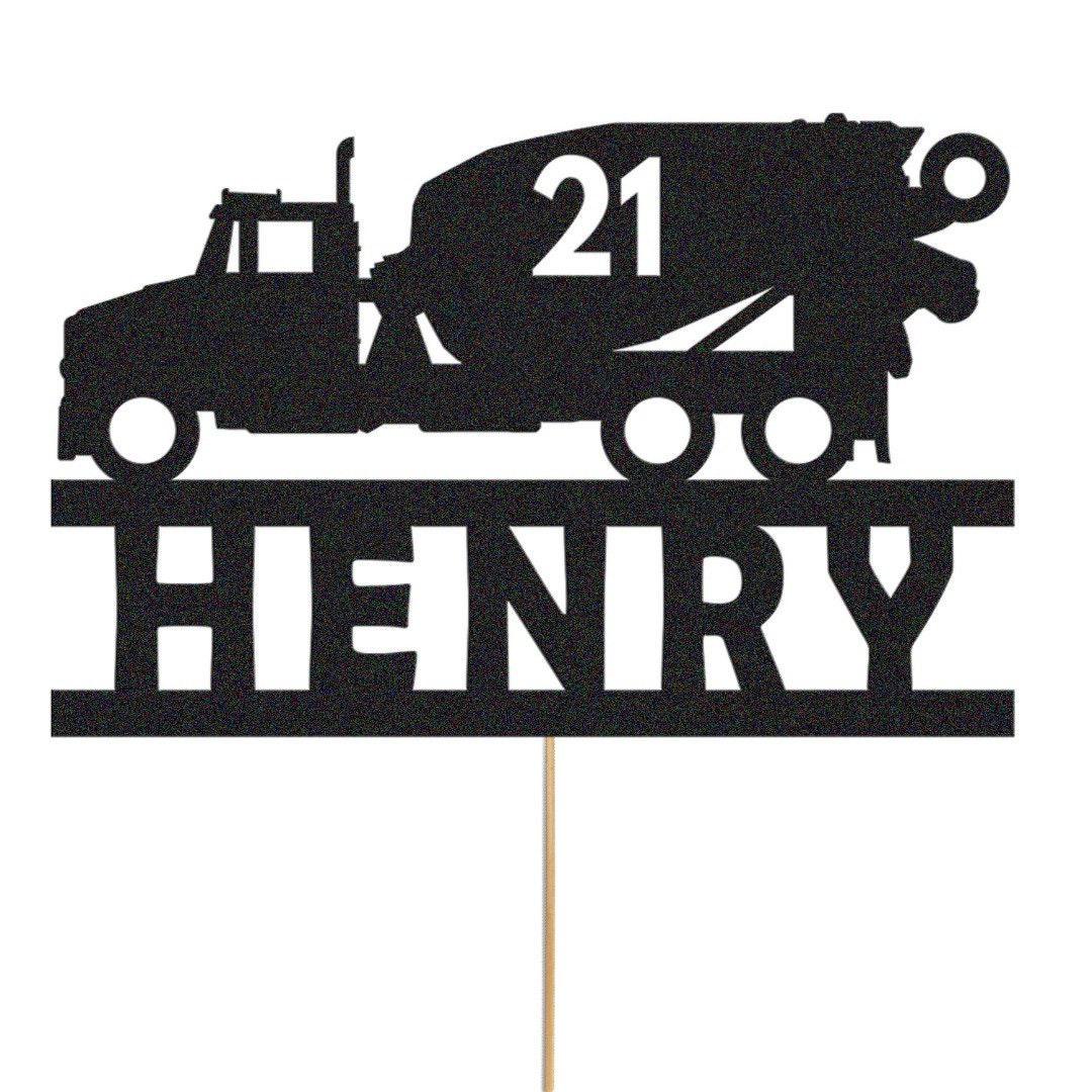 Personalised Glitter Cement Truck Cake Topper: Construction Birthday Decor