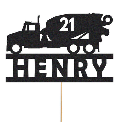 Personalised Glitter Cement Truck Cake Topper: Construction Birthday Decor