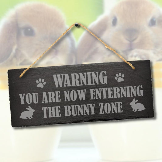 Warning Bunny Zone Rabbit Area Enclosure Engraved Hanging Slate Home Hutch Sign