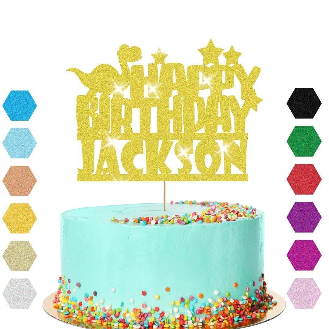 Personalised Dinosaur Glitter Happy Birthday Cake Topper Dino Party Decoration