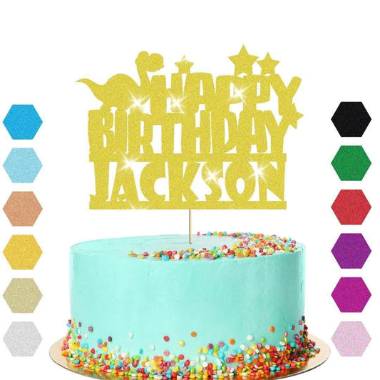 Personalised Dinosaur Glitter Happy Birthday Cake Topper Dino Party Decoration