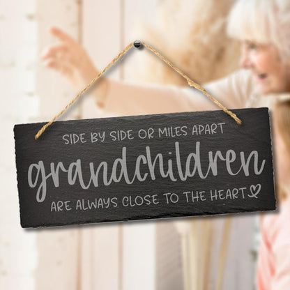 Side By Side Grandchildren Engraved Hanging Slate Wall Plaque Grandparents Gift