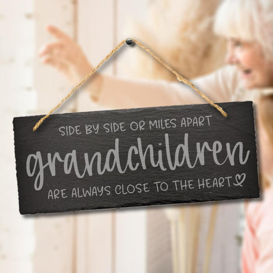 Side By Side Grandchildren Engraved Hanging Slate Wall Plaque Grandparents Gift