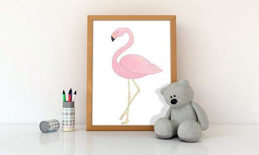 Flamingo Kids Bedroom Watercolour Hand Painted Effect Nursery Wall Art Poster