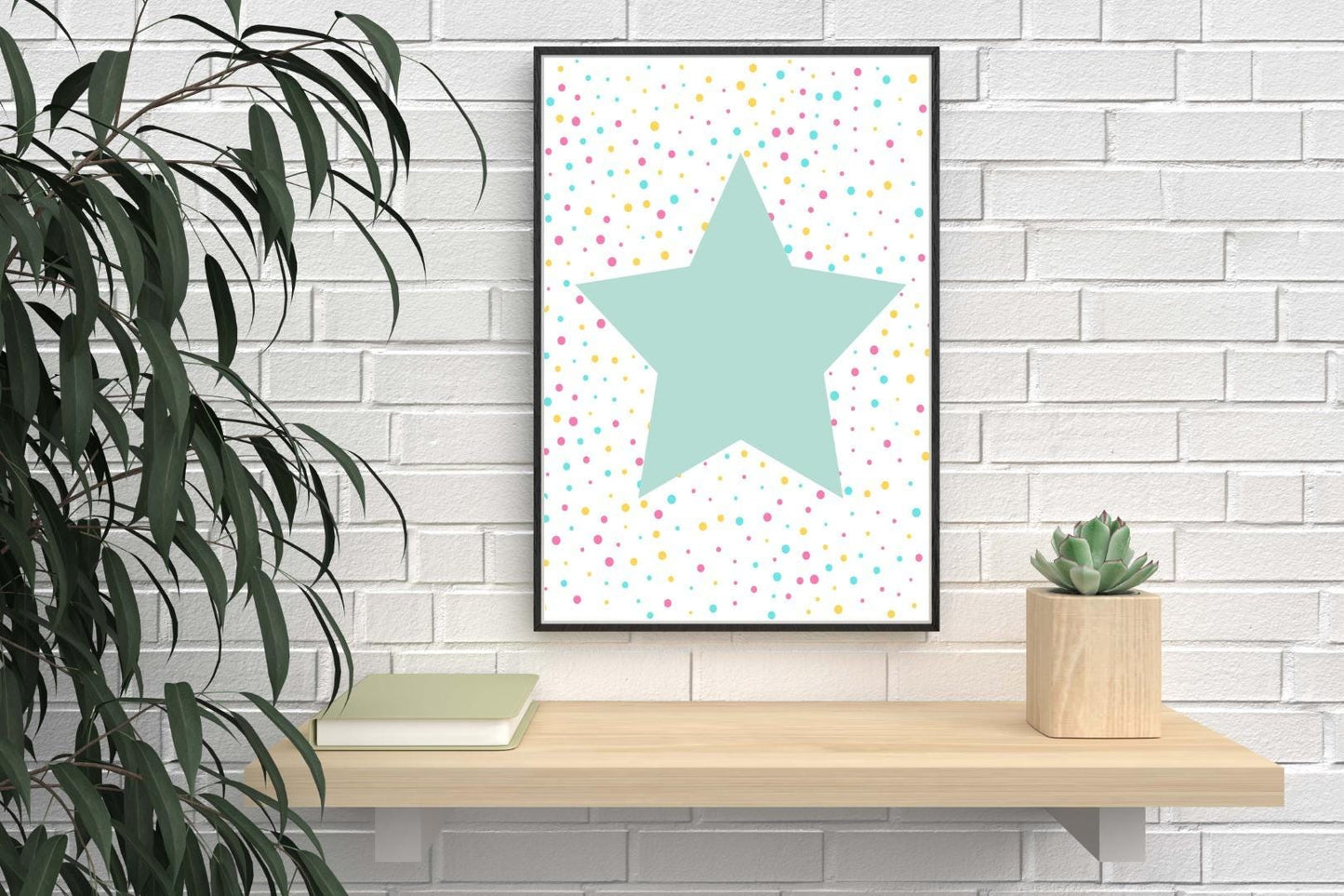 Big Star Polka Nursery Bedroom Boys Girls Wall Decor Art Poster Print
