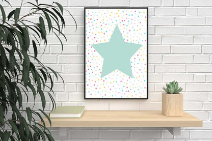 Big Star Polka Nursery Bedroom Boys Girls Wall Decor Art Poster Print
