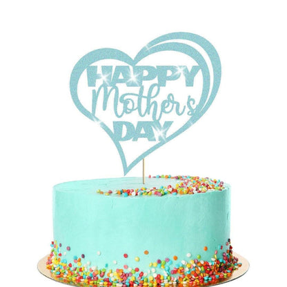 Happy Mothers Day Glitter Heart Design Cake Topper Birthday Decoration