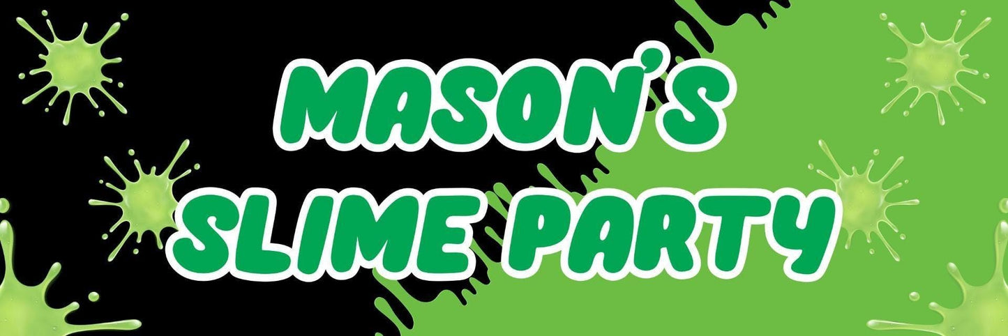 2 Personalised Green Slime Black Theme Party Celebration Banners Decor Posters