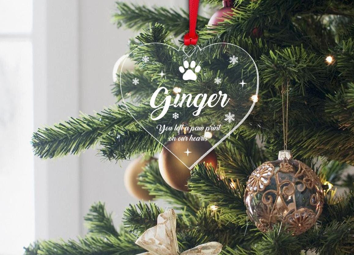 Personalised Pet Memory Christmas Bauble Dog Memorial Xmas Heart Decoration Gift