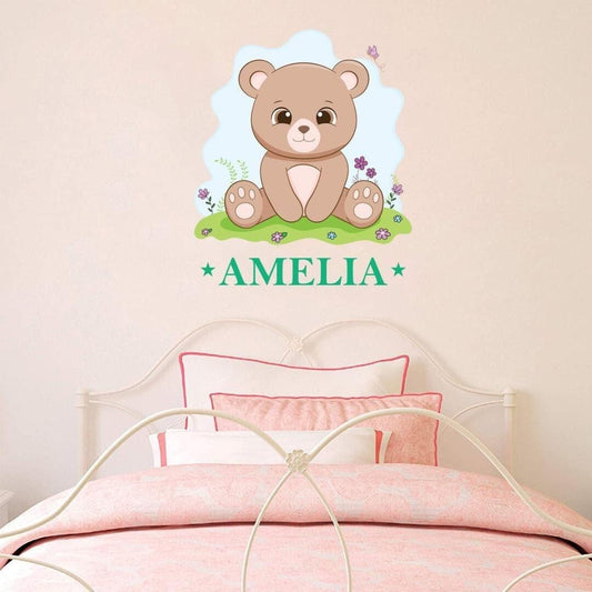 Personalised Bear Wall Sticker Name Vinyl Decal Boys Girls Kids Nursery Bedroom