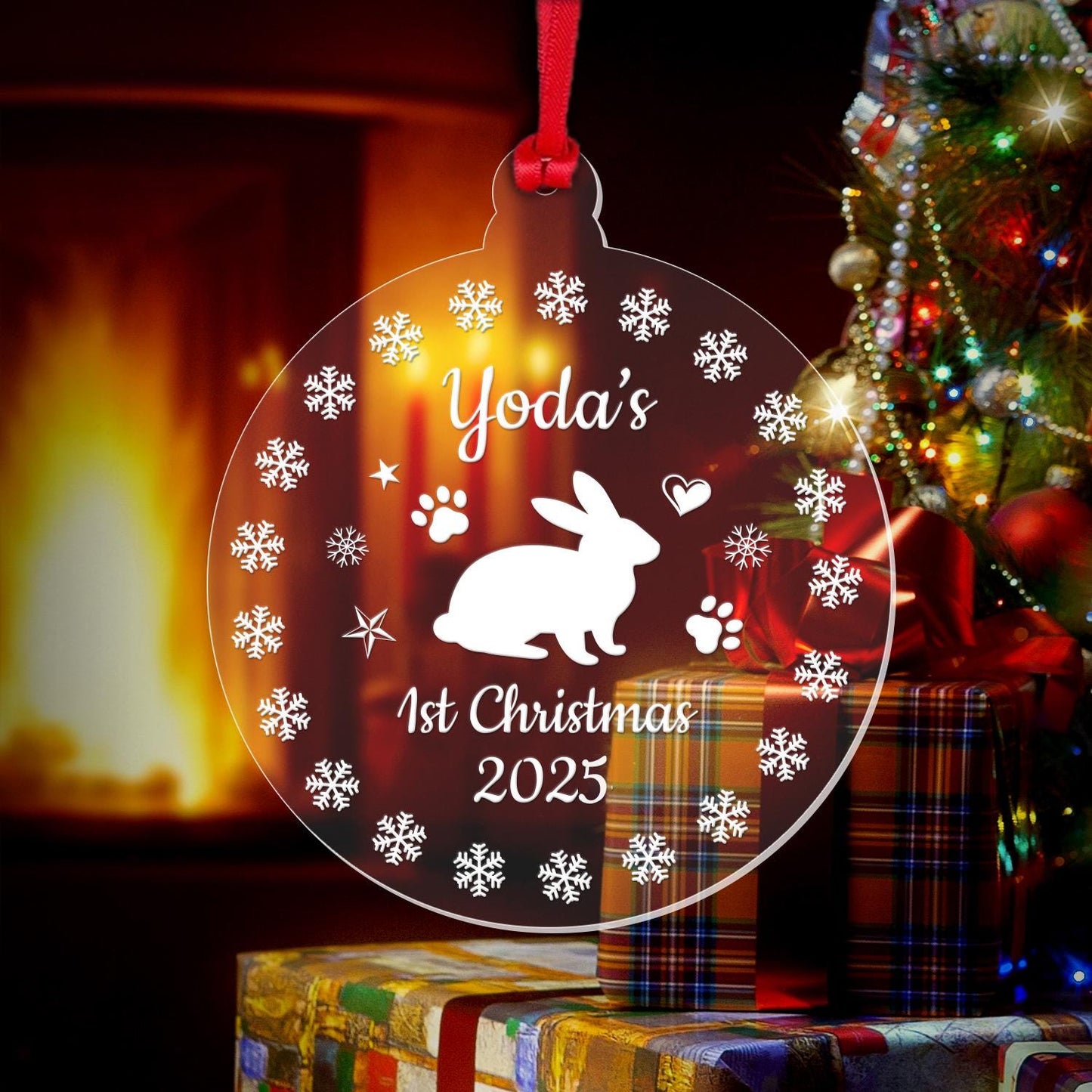 Personalised Rabbits 1st Christmas Bauble Pet First Xmas Tree Decoration Gift
