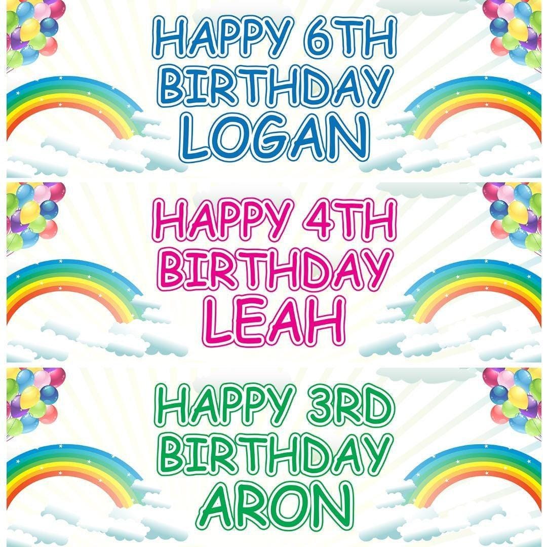 2 Personalised Rainbow Birthday Celebration Banners Rainy Day Decoration Posters