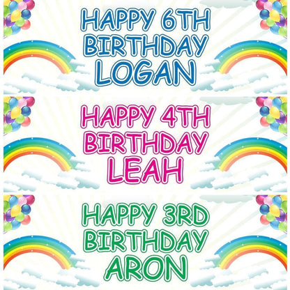 2 Personalised Rainbow Birthday Celebration Banners Rainy Day Decoration Posters