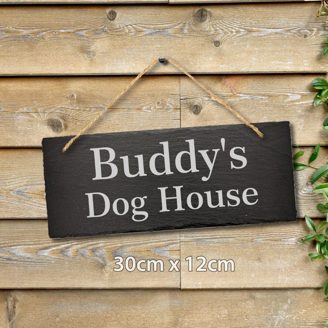 Personalised Pet Name Slate Sign Kennel Dog House Shed Door Engraved Plaque Gift