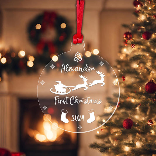 Babys First Christmas Bauble Personalised 1st Xmas Tree Hanging New Born Ornament Name Keepsake