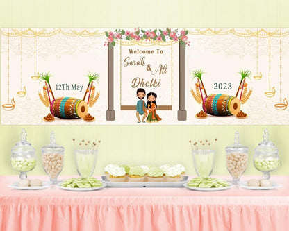 2x Personalised Dholki Banners: Henna Mendhi Party Decor