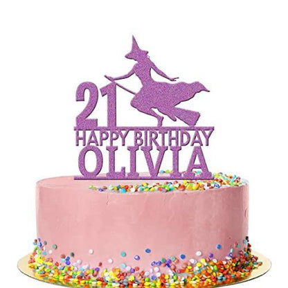 Personalised Acrylic Witch Broom Girls Birthday Cake Topper Decoration Gift