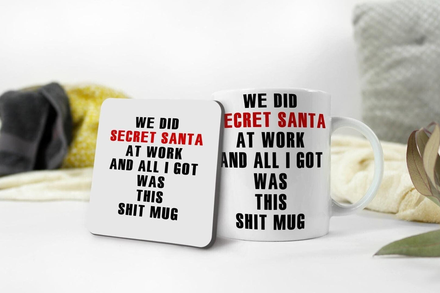 We Did Secret Santa Mug & Coaster Set Funny Sarcastic Coworker Christmas Gift